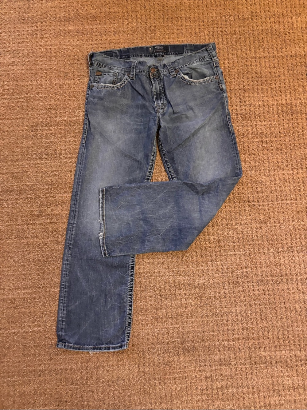 Silver Jeans Men's Distressed Mid-Blue Straight Jeans